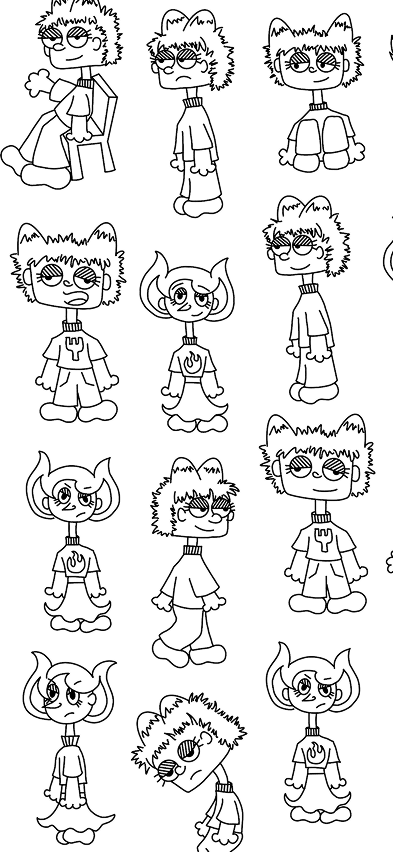 A wall of squiggly doodle characters